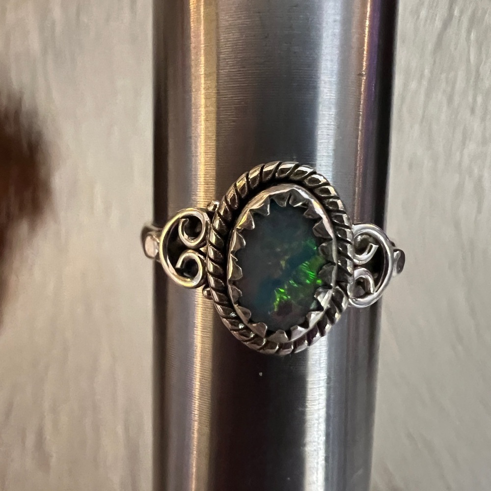 ❤️ Australian Opal Various Colors Ring Navajo Bohemian Sterling Silver Size 7.75 - Picture 7 of 17
